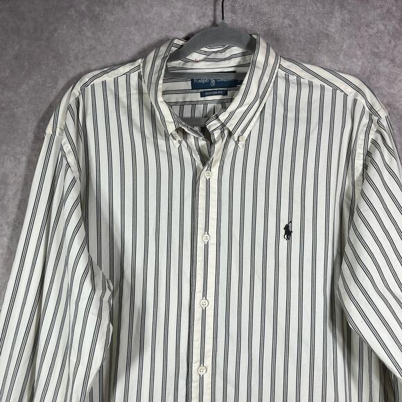 Ralph Lauren Shirt Mens XL Cream Striped Custom Fit Button Down Business Office - Picture 2 of 9